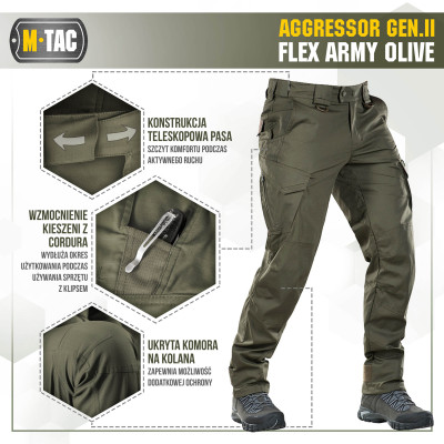 M-Tac Aggressor Gen.II Flex taktikalised püksid, Army Olive