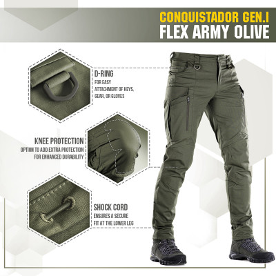 M-Tac Conquistador Flex taktikalised püksid, Teflon, Army Olive