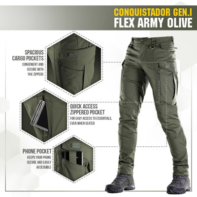 M-Tac Conquistador Flex taktikalised püksid, Teflon, Army Olive