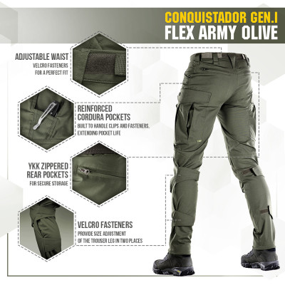 M-Tac Conquistador Flex taktikalised püksid, Teflon, Army Olive
