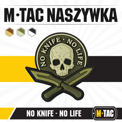 M-Tac No Knife No Life 3D PVC märk 50×50 mm, Olive