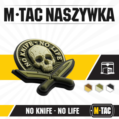M-Tac No Knife No Life 3D PVC märk 50×50 mm, Olive